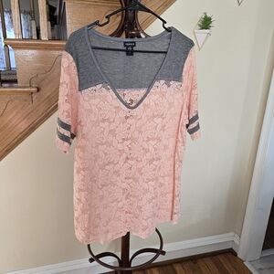Torrid Pink and Gray Lace Women's Top